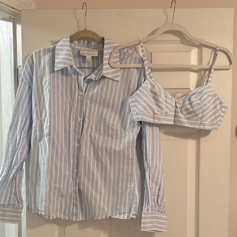 Anthropologie x Mare Mare Blue and White Striped Top and Bralette Set-Never Worn